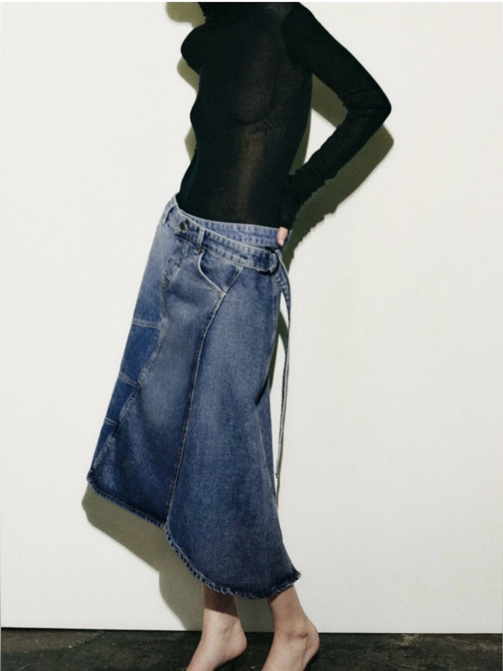 Zara Asymetric denim Skirt blue, size L